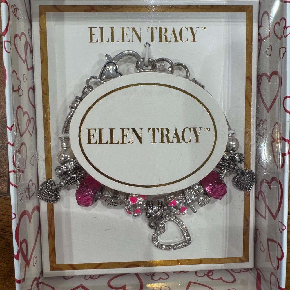 Ellen Tracy Silver and Pink Charm Bracelet